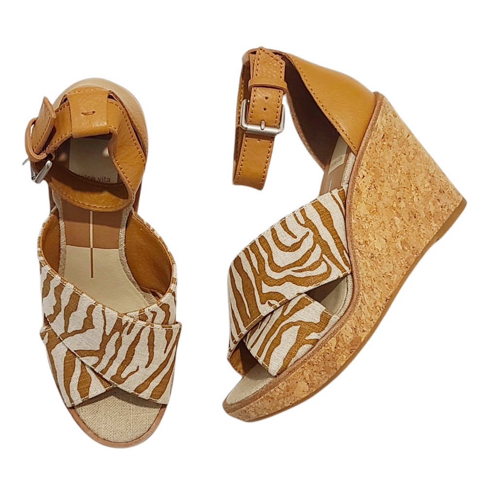 DOLCE VITA Urbane Zebra Wedge Sandal Platform Heels Brown/Natural Canvas…